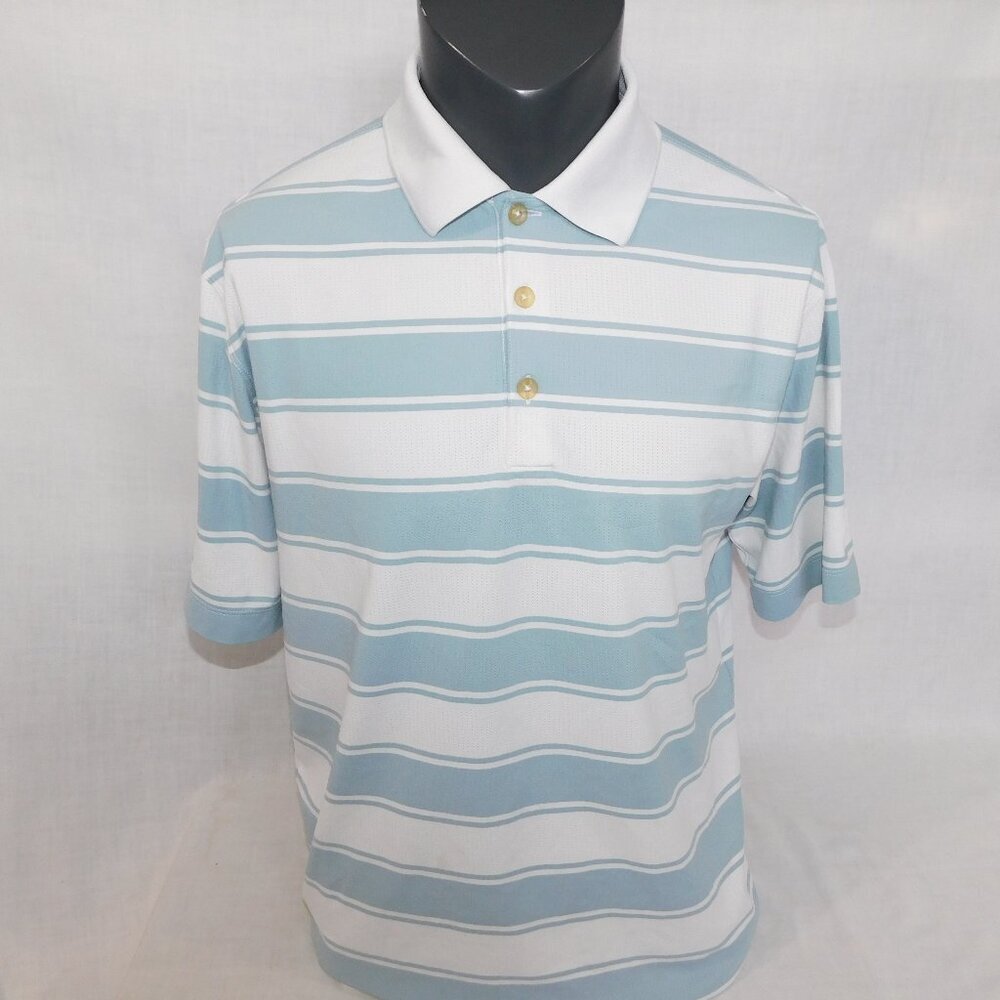 Nike Golf Dri-Fit Striped Performance Polo Shirt White Light Blue Mens M